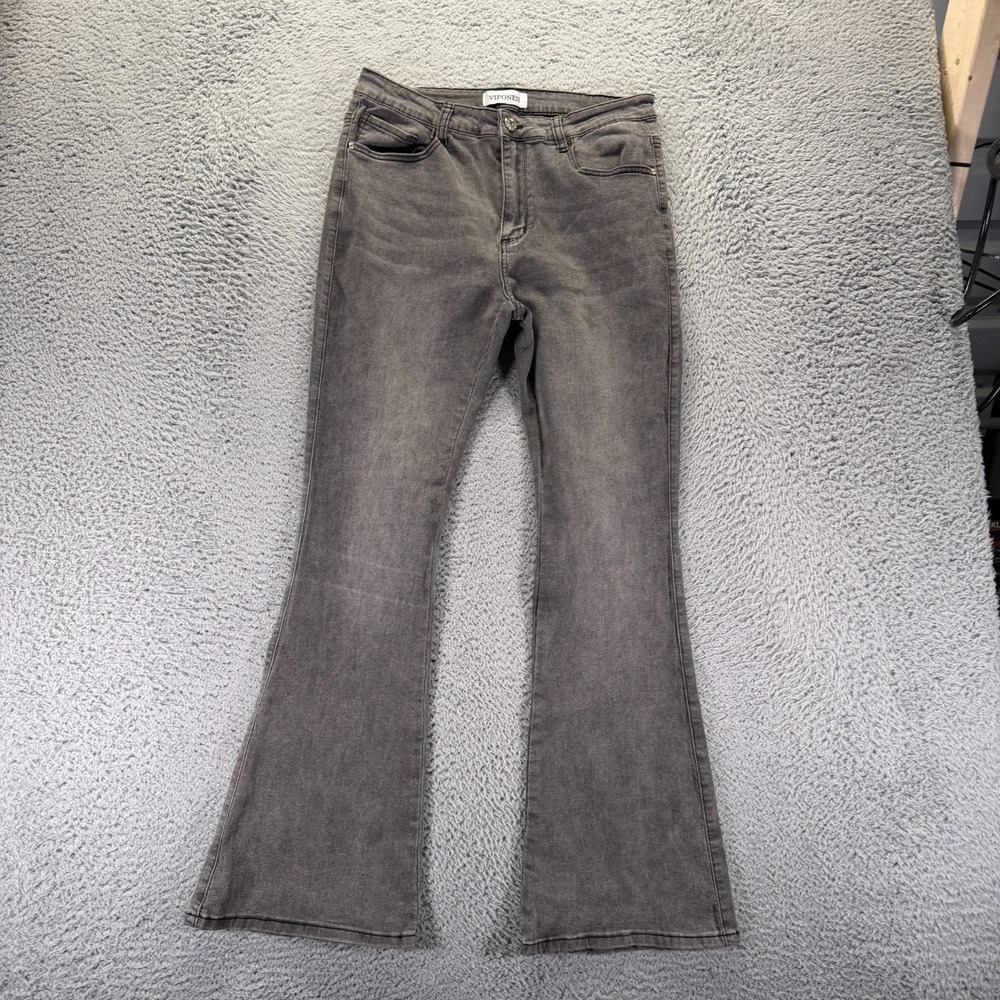 Vipones Jeans Womens 12 Gray Cotton Denim Flared Travel Workwear Faded Stretch